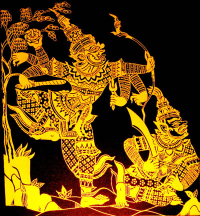 serigraphie du cambodge ramayana or fond noir